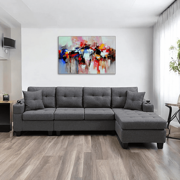 Cosmic Homes Bexen Canapé Sectionnel Réversible 2 Pcs, Revêtement en Tissu, Canapé Gris avec Porte-Gobelet, Canapé pour Salon