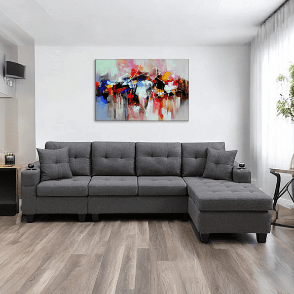 Cosmic Homes Bexen Canapé Sectionnel Réversible 2 Pcs, Revêtement en Tissu, Canapé Gris avec Porte-Gobelet, Canapé pour Salon
