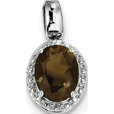 Leslies Fine Jewelry Designer 925 Sterling Silver Rhodium-plated with Smoky Quartz Oval (10x18mm) Pendant Gift