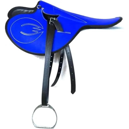 Premium 16-Inch Synthetic Horse Racing Saddle - Lightweight Professional Jockey Saddle with Stirrups Electric Blue & Black