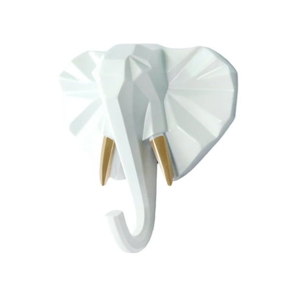 Cateissary Gancho de cabeza de elefante de resina elegante, funcional y decorativo, gancho para abrigos con cabeza de Animal Decoración del hogar Oro blanco (elefante