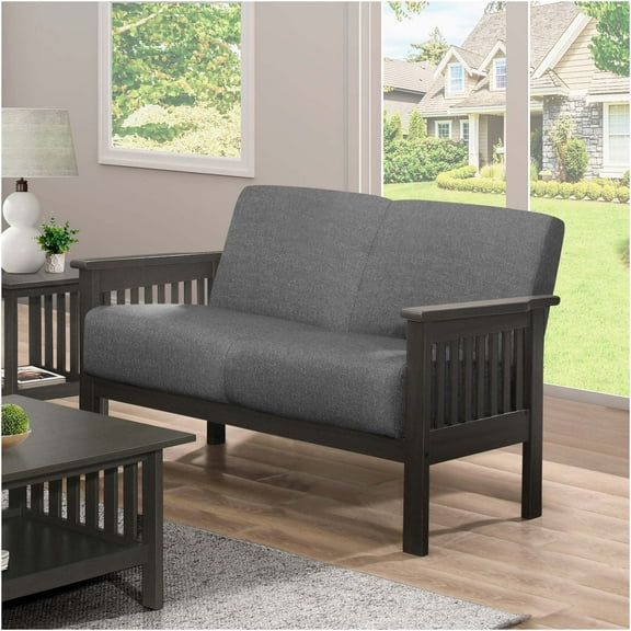 JERFIT Transitional Gray Loveseat Sofa with Solid Wood Frame and Textured Upholstery for Living Room