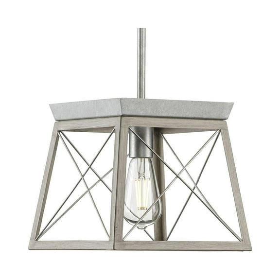 Briarwood Collection One-Light Galvanized and Bleached Oak Farmhouse Style Hanging Mini-Pendant Light
