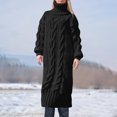 thumbnail image 2 of BangWanChi Black Dresses for Women Fashion Women Tight Solid Turn-down Collar Long Sleeve Single Long Sweater Dress, 2 of 6