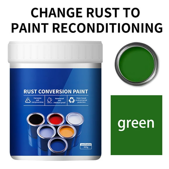 Rust Converter for Metal, Water-Based Metallic Paint Rust Remover with Brush, Anti-Rust Protection Car Coating Primers for Stopping and Preventing from Spreading Rust(Green,500g)