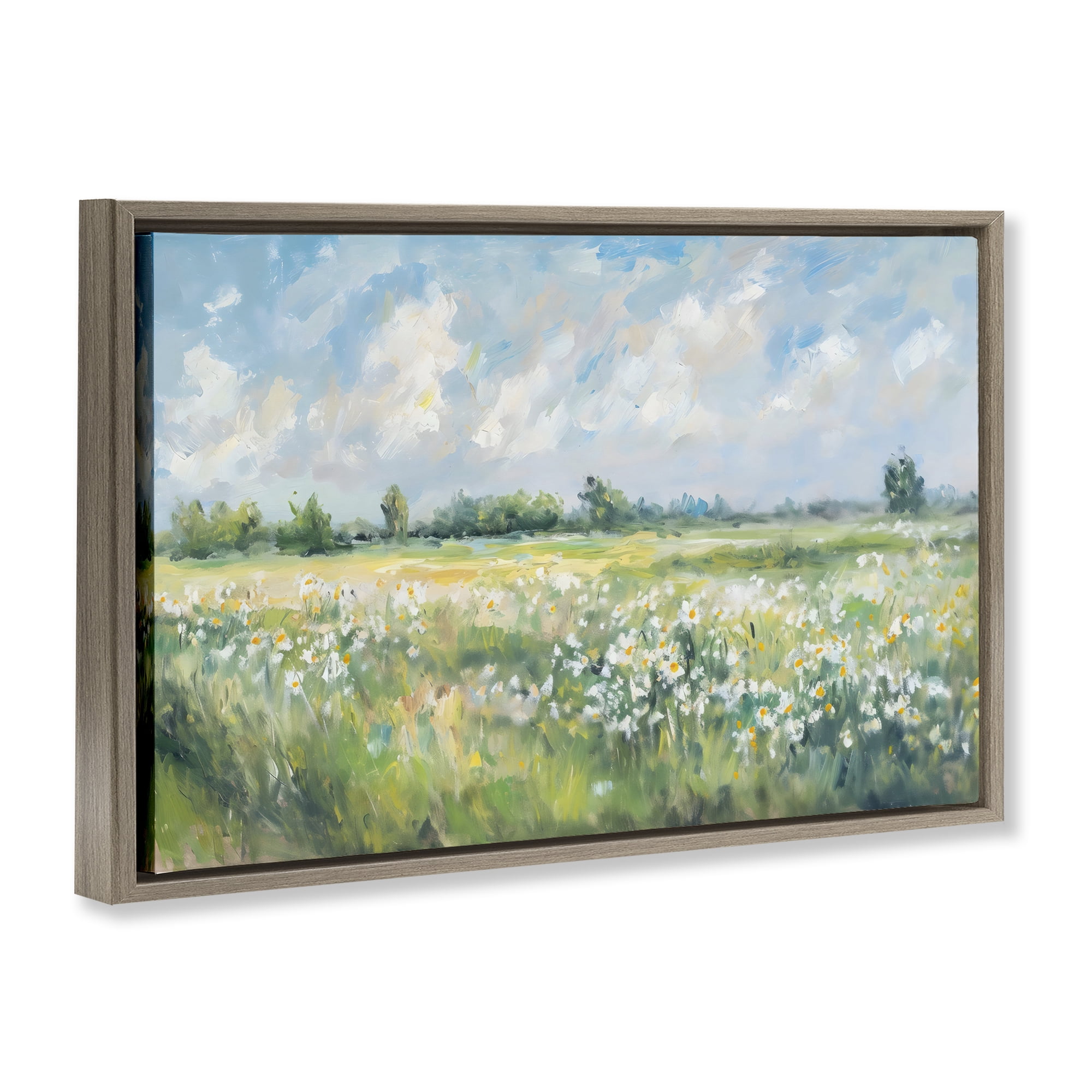 Stupell Industries Daisy Field Landscape Impression Brown Framed Floater Canvas Wall Art, design by Creative Studio