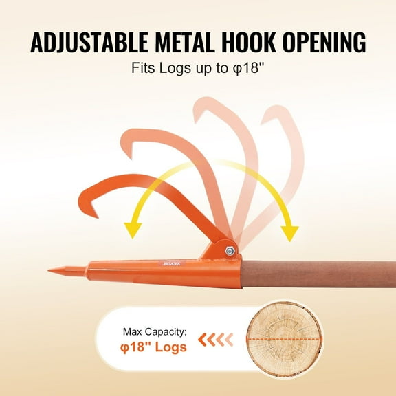 46.5 Inch Wooden Handle Log Peavey Tool – 18 Inch Log Roller Opening for Efficient Log Lifting and Shifting in Forestry