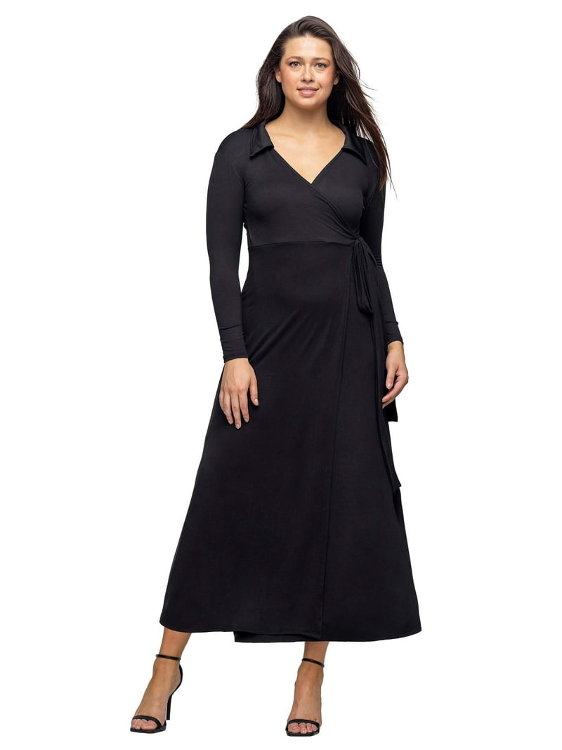belted wrap maxi dress 24seven Comfort Apparel Women's Comfortable Collared Wrap Maxi Dress - Mocha