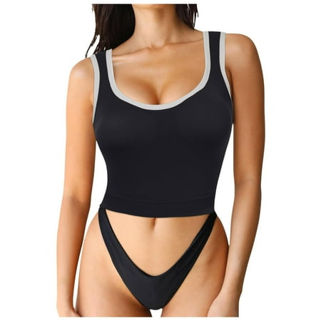 Durtebeua Women Sweetheart Neckline Longline Sports Bra Padded Basic Workout Crop Tank Top Black One Size