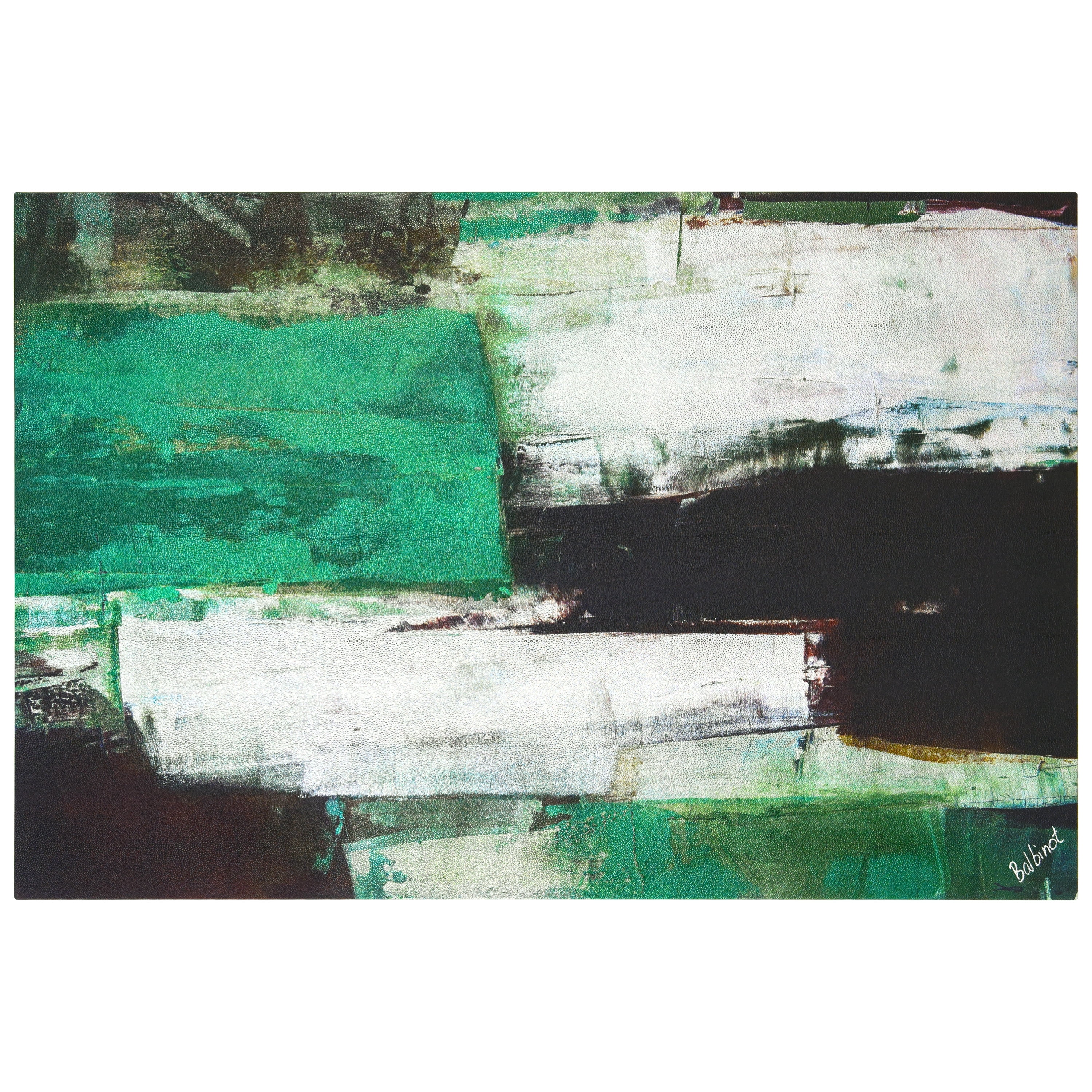 "Emerald Abstraction", Green Abstract Rendered on Silver Shagreen Wrapped Canvas Wall Art, sized 60"x40"