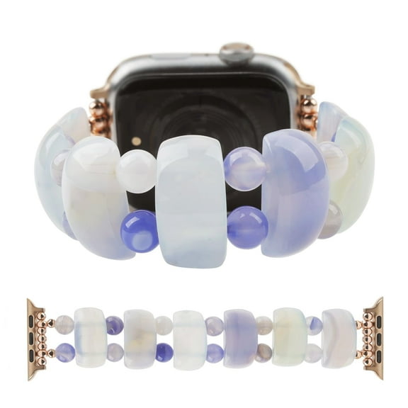Natural Stone Agate Beaded Bracelet Compatible with Apple Watch Band 38mm/40mm/41mm Series 10 9 8 7 SE Women, Fashion Elegant Handmade Elastic Stretch Strap for iWatch Bands Replacement