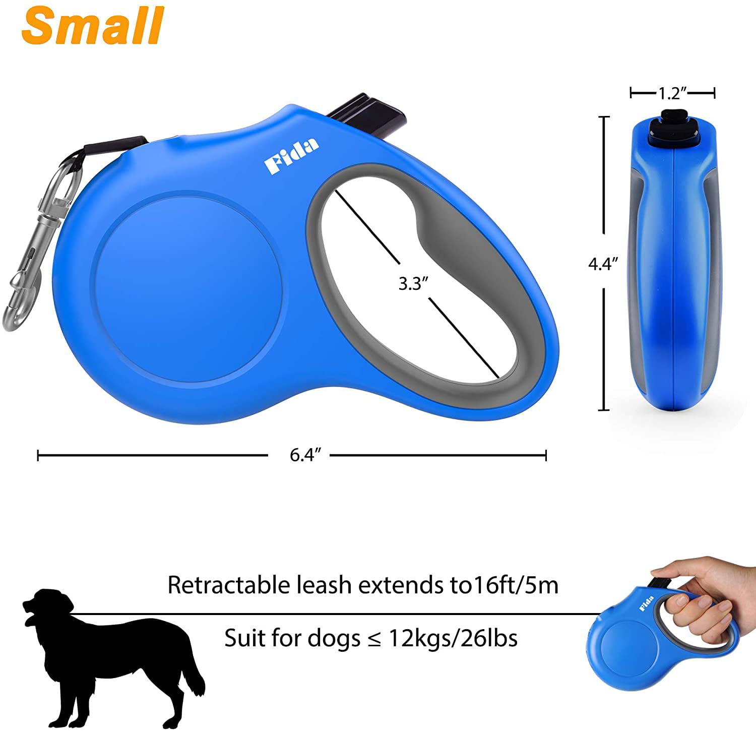L, Red Anti-Slip Handle Fida Retractable Dog Leash for Large Breed up to 110 lbs Reflective Strong Nylon Tape 16 ft Heavy Duty Pet Walking Leash with Dispenser and Poop Bags 