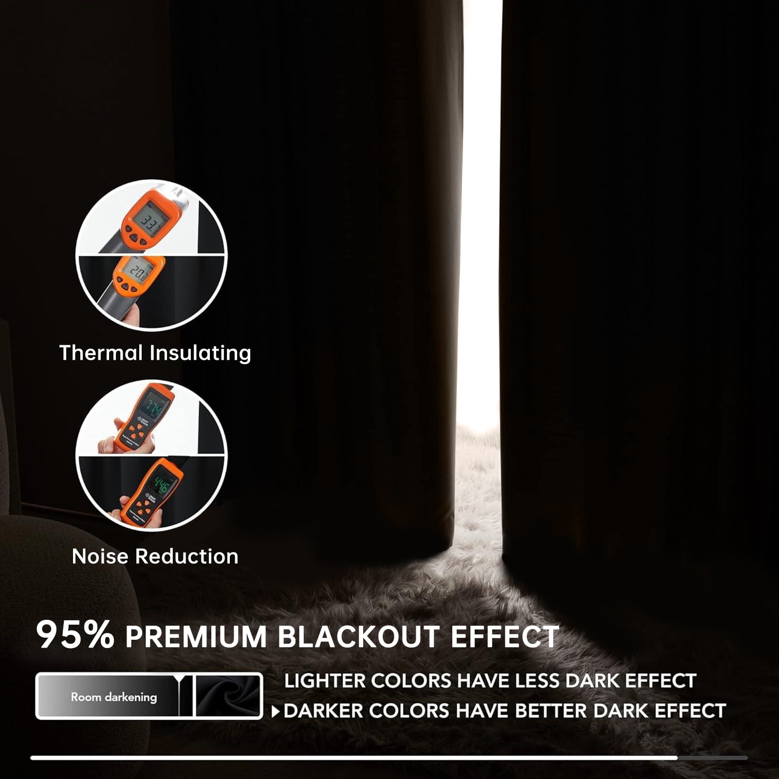 XUEYU 100% Blackout Curtains for Bedroom, Light Blocking Thermal Insulated Curtains with Noise Reduction, 52x84 Inch Room Darkening Window Drapes, Set of 2 Panels, Brown