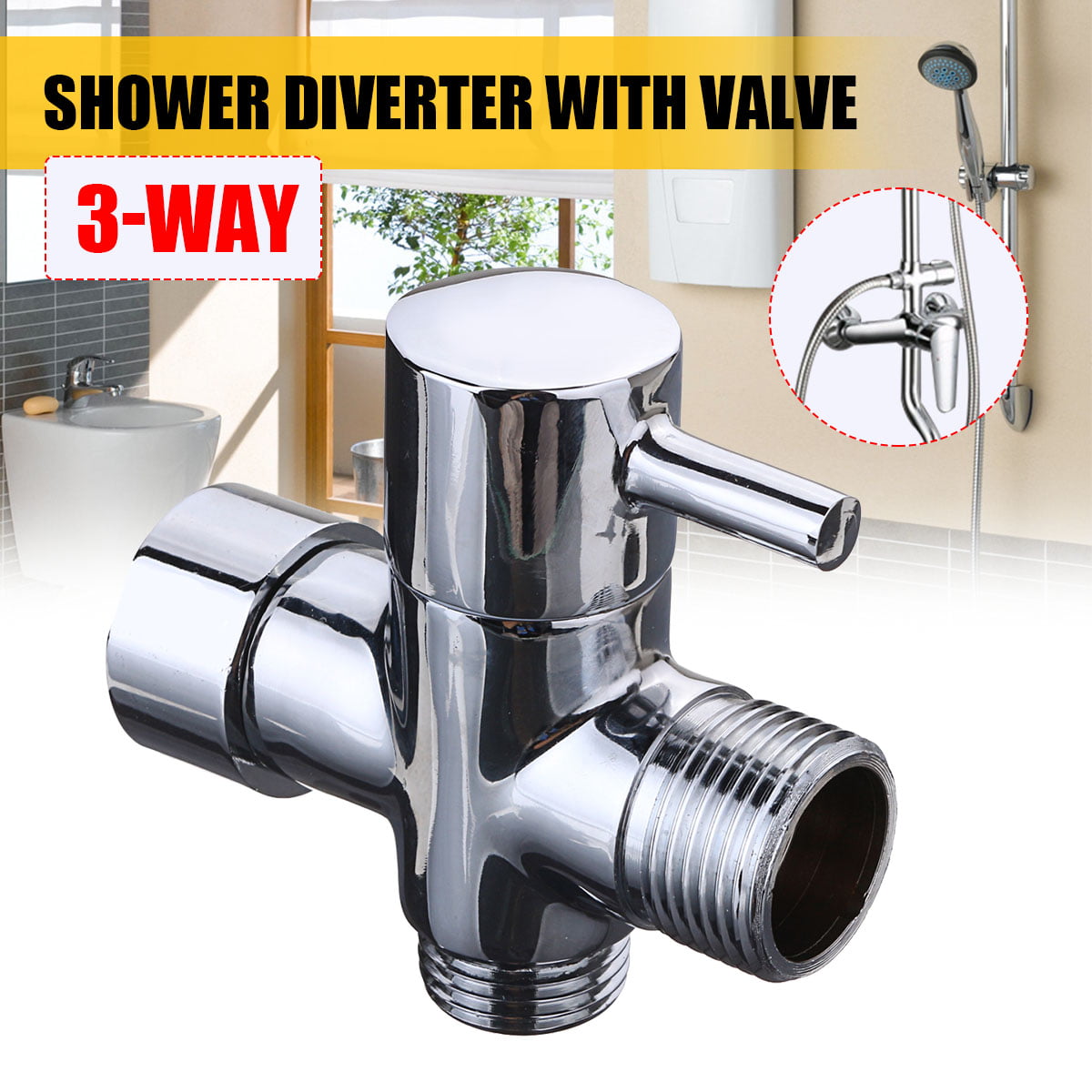 3 Way Bathroom Chrome Diverter T adapter Adapters Valve for Shower useable 