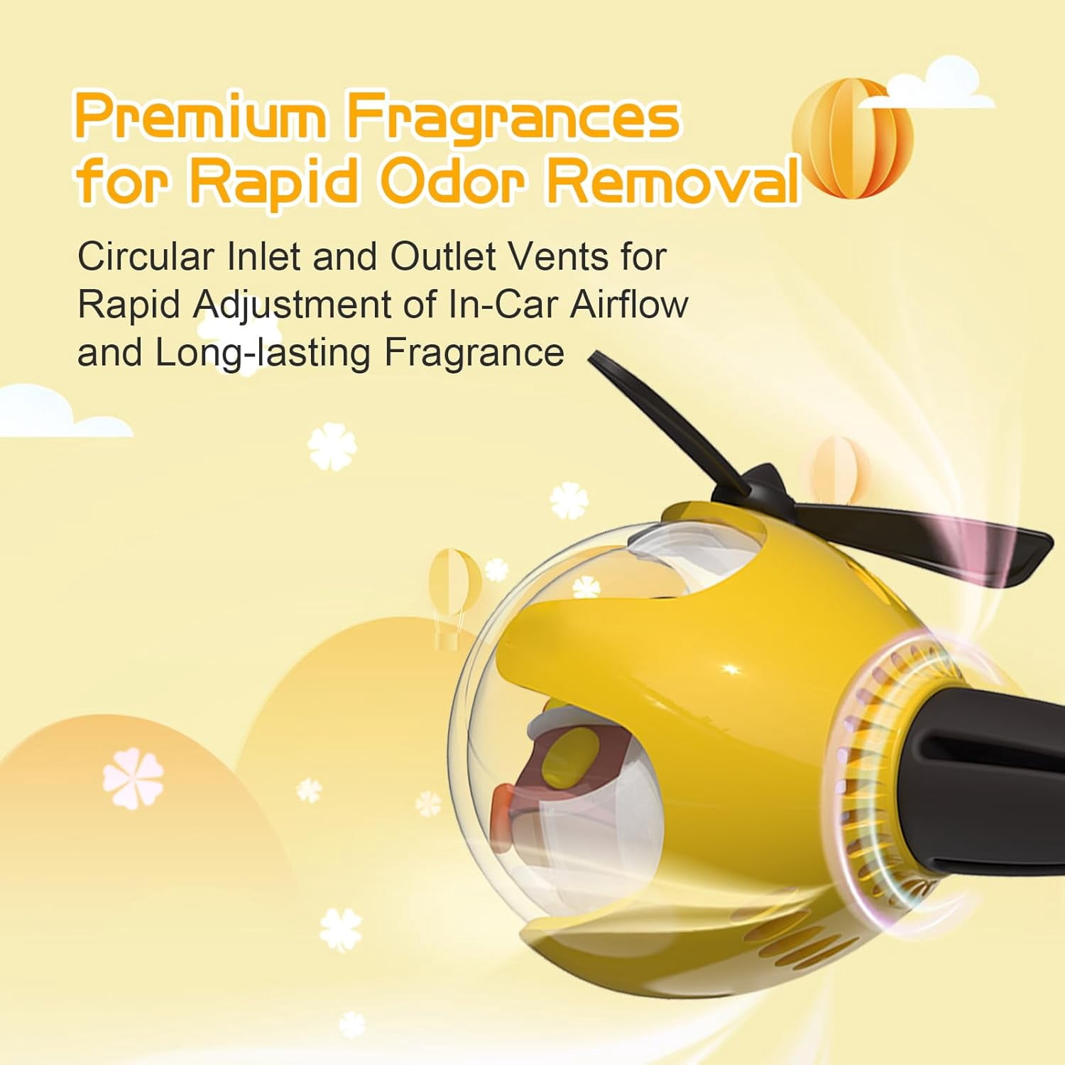 Yellow Duck Car Air Freshener with LED Lights & 4 Scented Pads – Light Scent, Decorative Auto Accessories