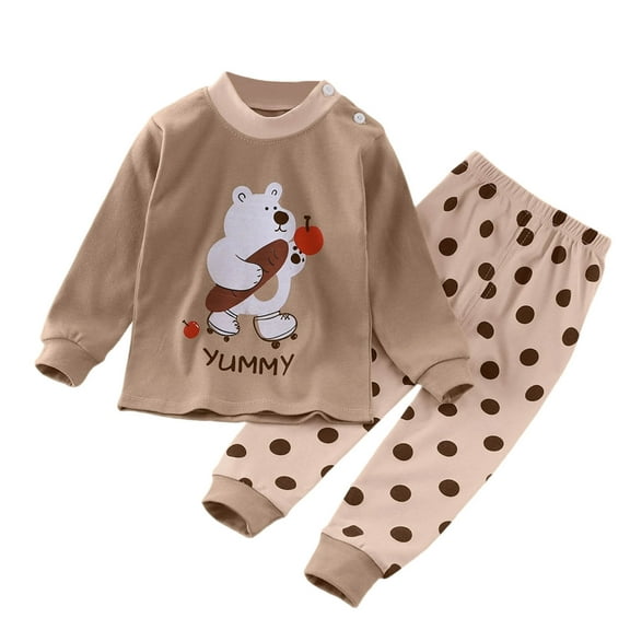 Favoffer 2PC Little Girls Boys Pajamas Toddler Cotton Cartoon Printed Long Sleeve Crewneck Top Elastic Waist Pants Homewear Sleepwear Winter Clothes Set Home Casual Daily Newbron Infant 6M-10Y