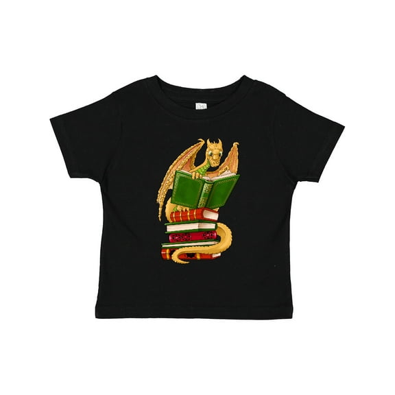 Inktastic Well-Read Cute Gold Dragon Reading Books Boys or Girls Toddler T-Shirt