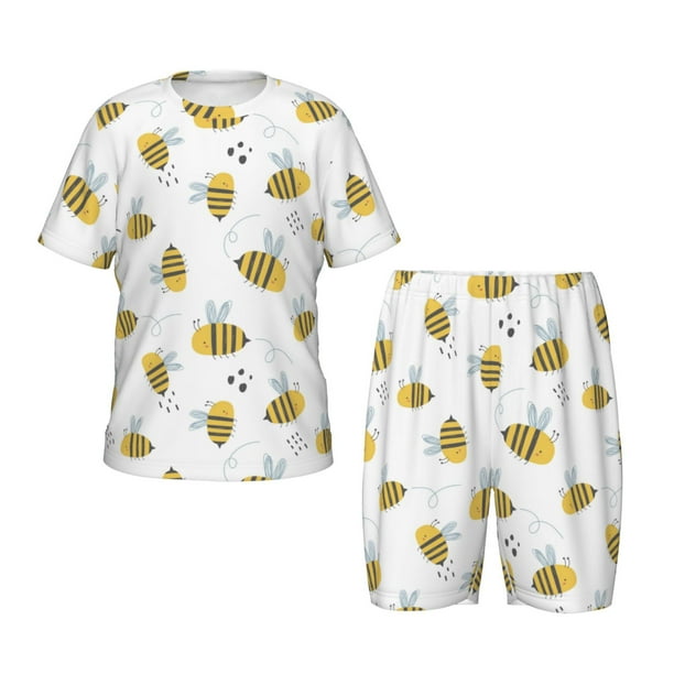 Balery Bee Conjunto de Pijama Infantil de Manga Corta con Estampado – Ropa de Dormir de Algodón Suave-Small