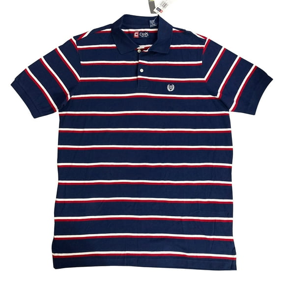 Chaps Men's Short-Sleeve Polo Shirt (Navy Striped, Large Tall, LT)