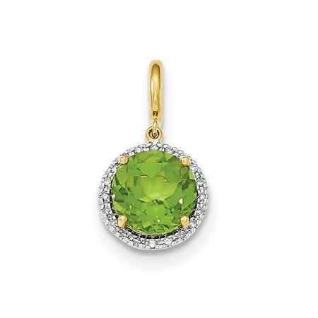 14k Yellow Gold Peridot w/Diamond Halo Pendant