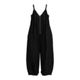 thumbnail image 6 of VBVC Women's Cotton-Linen Spaghetti Strap Jumpsuit,Adjustable Zipped Overall For Women,Ladies Summer Vacation Baggy Long Rompers with Pockets,Black,S-2XL, 6 of 6