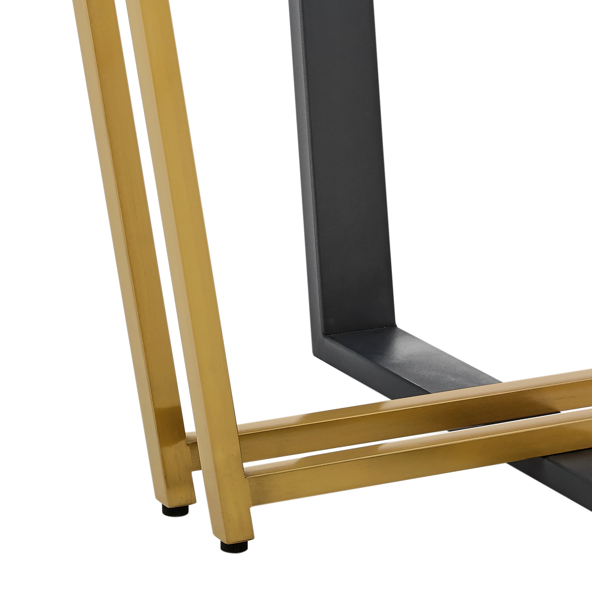 Devi 48" Round Dining Table in Gold Stainless Steel and Black Iron Base with Glass Tabletop