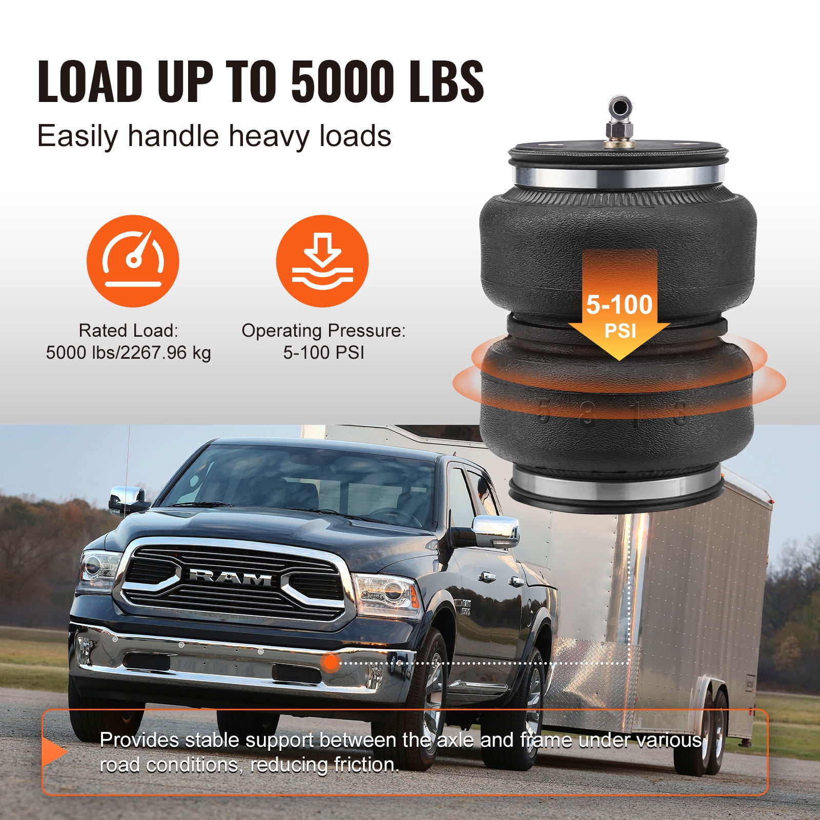 KFFKFF Air Bag Suspension Kit, Compatible with 2011-2018 Dodge Ram 1500 and 2019-2021 Dodge Ram 1500 Classic, Supports Up to 5000 lbs, Adjustable Pressure Range from 5 to 100 PSI