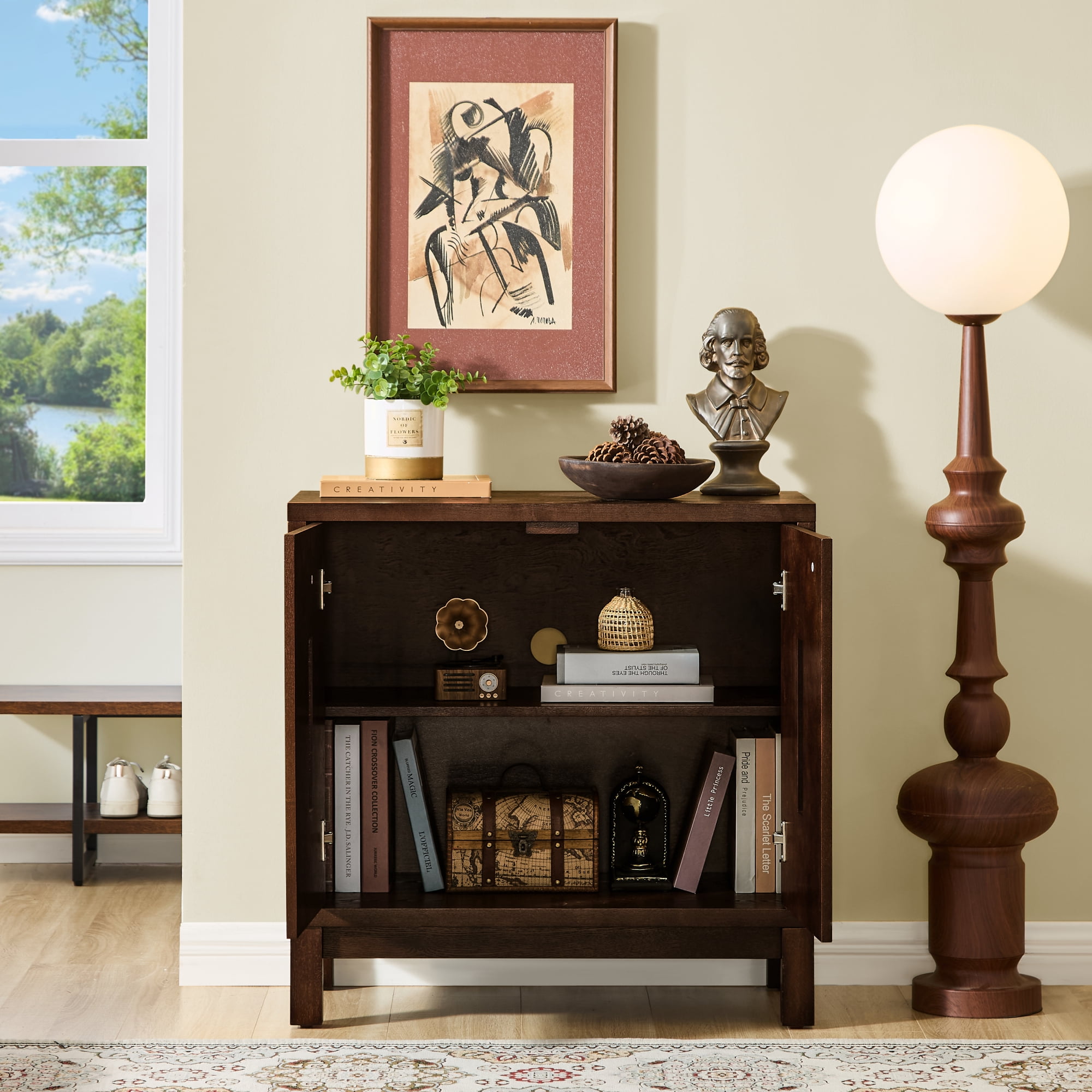 Leumius 31.5" Mid Century Modern Sideboard Buffet Cabinet with Storage,Storage Cabinet with 2 Doors & Adjustable Shelf for Kitchen Dining Living Room Entryway Hallway Walnut