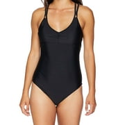Speedo Women's Swimwear Black Size XL One-Piece Open-Back Strappy V-Neck