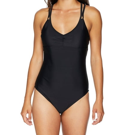 Speedo Women's Swimwear Black Size XL One-Piece Open-Back Strappy V-Neck