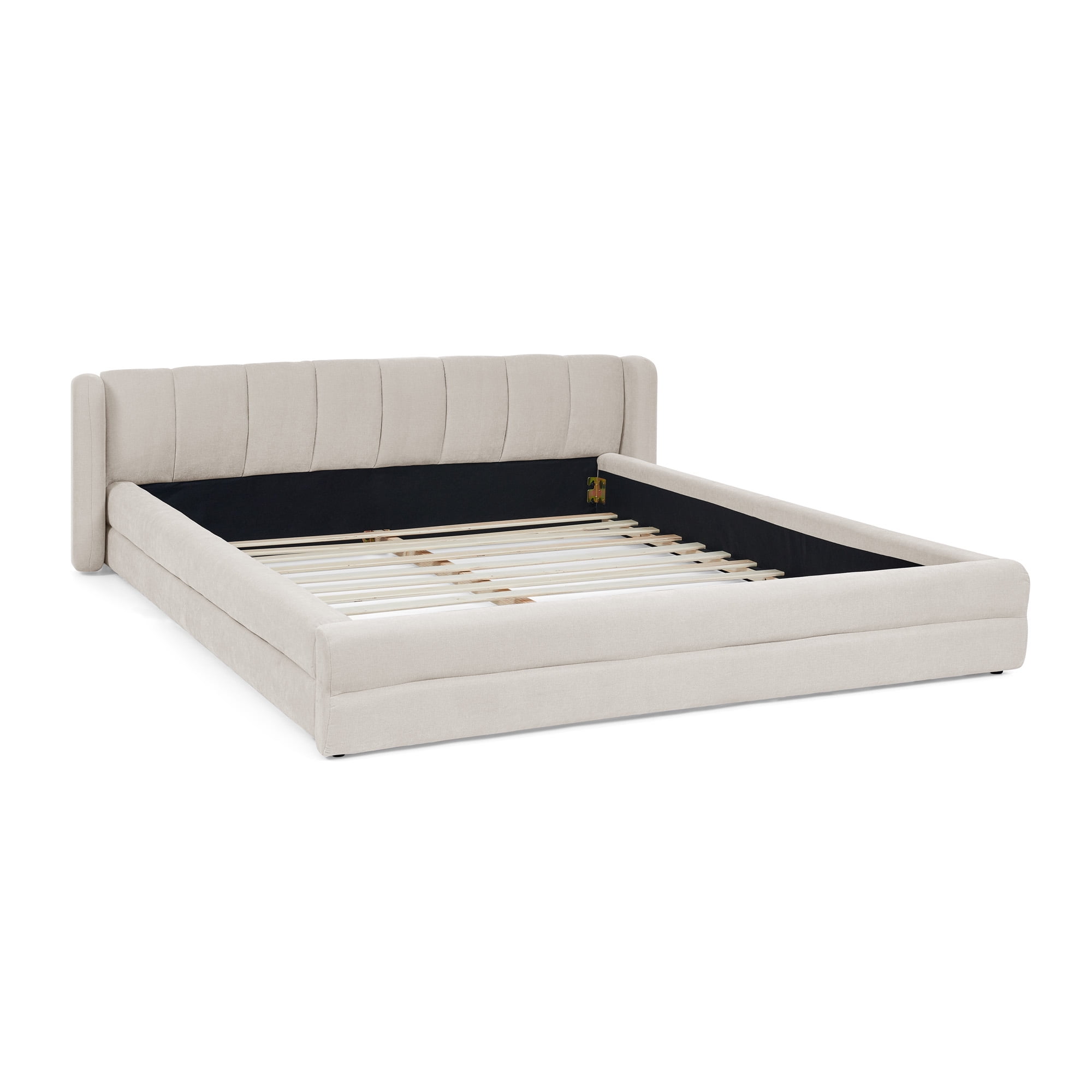 Queen Size Upholstered Bed Frame Modern Platform with Thick Chenille Fabric Headboard No Box Spring Needed for Bedroom, Beige