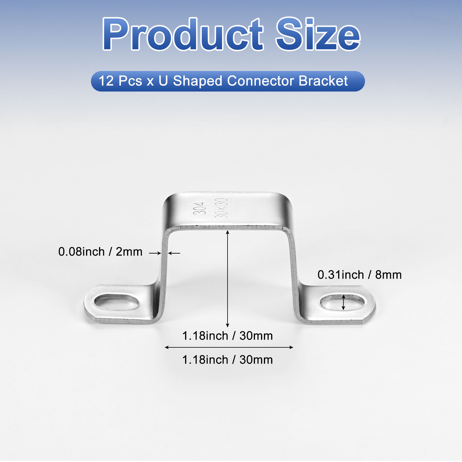 Uxcell 12-Pack U Shaped Connector Bracket, 30x30mm 304 Stainless Steel Square Pipe Clamp for Door Closed Bar Holder Strut Channel