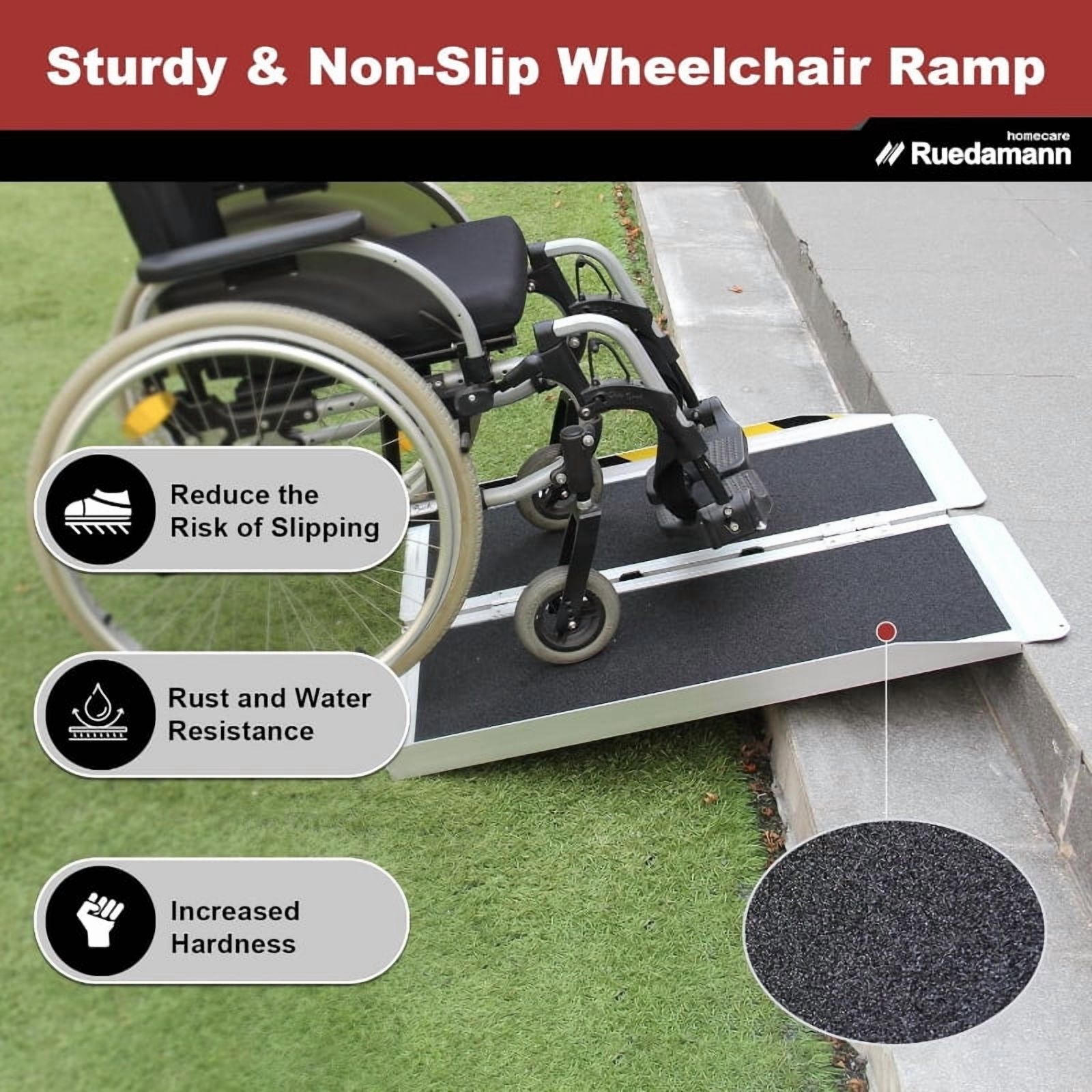 Ruedamann 3FT Portable Wheelchair Ramp, Non-Slip Aluminum Folding Handicap Ramp for Doorways, Wheel Chair Threshold Ramp for Home Steps, Stairs, Wheelchair, Scooters, Pets, Entry