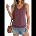 thumbnail image 2 of Camisetas Sin Mangas con Cuello en V y Banda Inferior para Mujer, Ropa Informal Holgada, Verano 2025, Color Vino Tinto, Talla L, 2 of 8