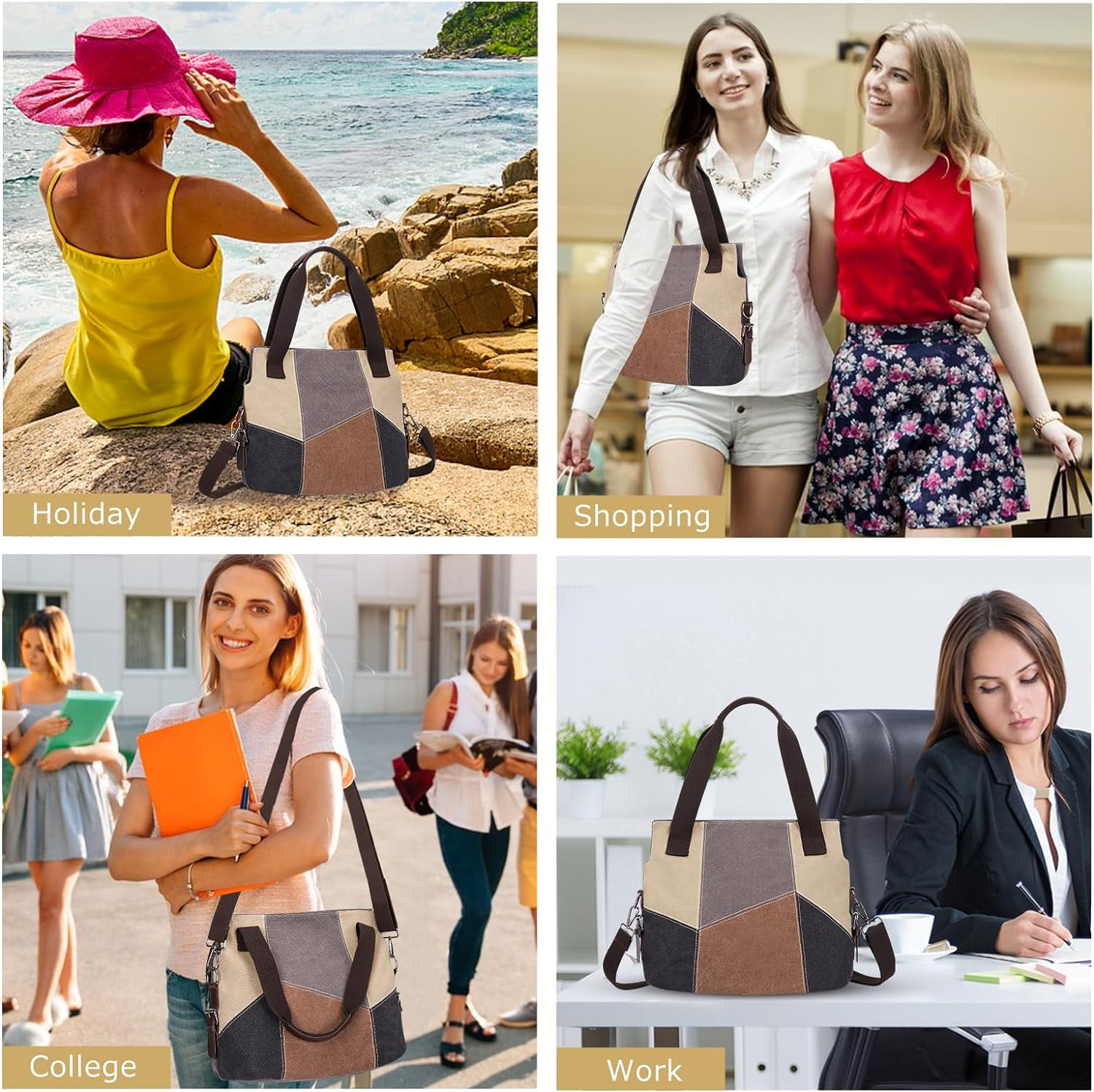 Canvas Tote Bag for Women Large Hobo Bag 2 Straps Crossbody Shoulder Handbag Pocketbooks Womens Purses