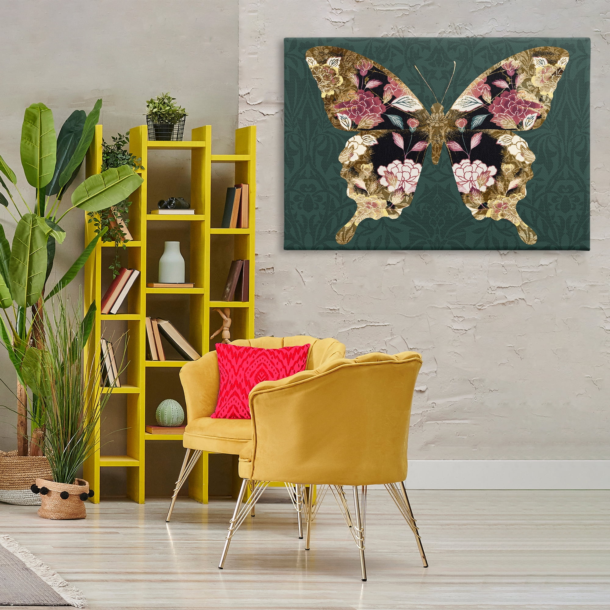 Stupell Industries Rococo Butterfly Pattern Animals Painting Wrapped Canvas Art Print Wall Art, 45 x 30