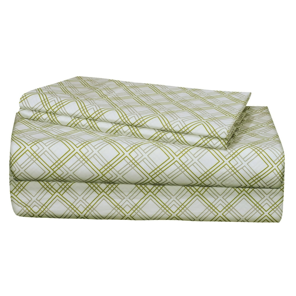 Auraa Essentials 200 TC 100 Cotton Percale Print 4 PC Queen Sheet Set