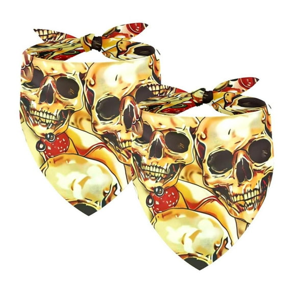 PhooArto Pizzas Skulls Pattern Dog Bandanas, 2 Pack Soft Washable Pet Scarf Triangle for Large Dogs Puppies and Cats