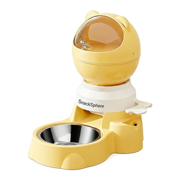 Gravity & Push Button Automatic Cat & Dog Feeder – 1.5L Cat Food Dispenser, Slow Feed Treat Dispenser for Small Pets (Yellow)