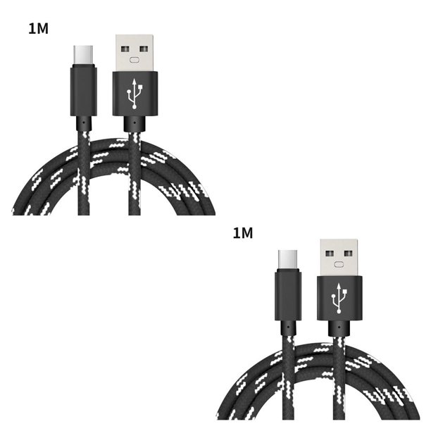 Sidaley Cable de carga TureClos Tipo-C Cable de carga rápida Cable de datos trenzado de nylon Teléfono Negro 1 metro 2Conjunto