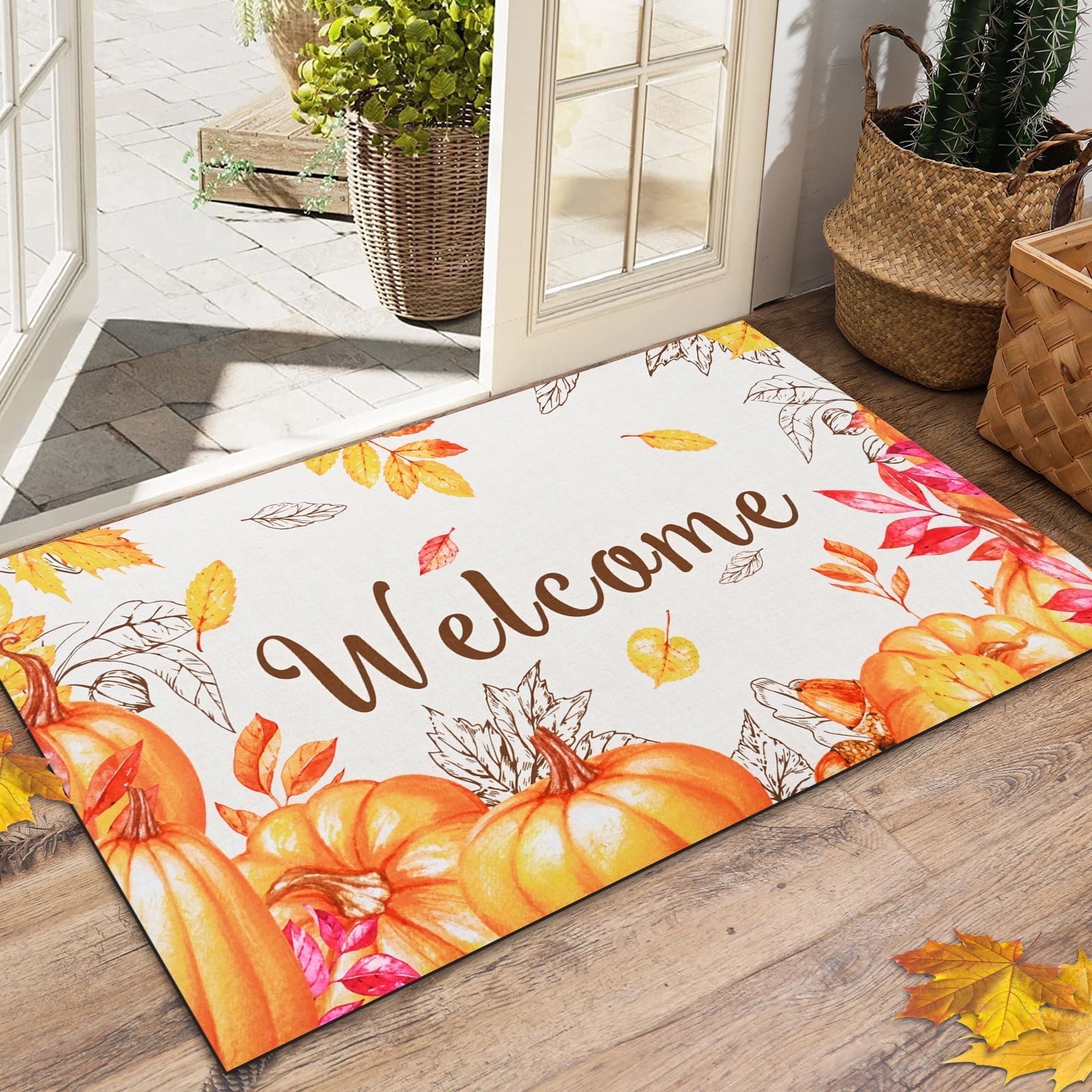 BLEUM CADE Thanksgiving Doormat Outdoor Rugs for Entrance,Pumpkin Outside Welcome Door Mats Fall Decorations for Home Decor Door Mat,18 x 30 inch