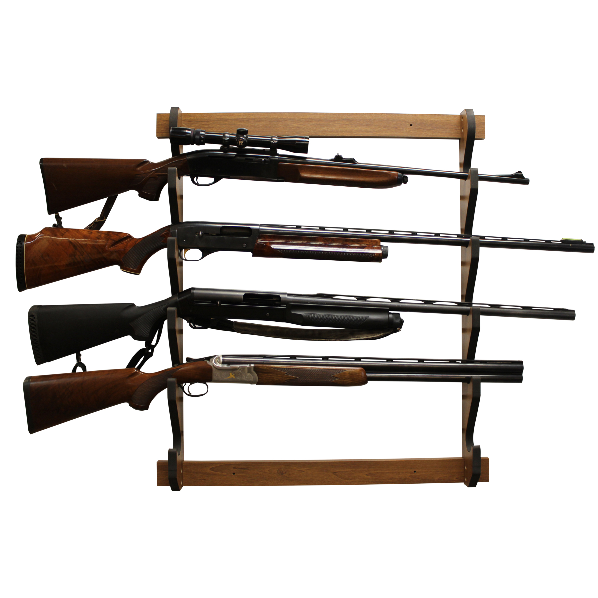 Rush Creek Creations Indoor 5 Rifle/Shotgun Wall Storage Display Rack Dark Walnut Finish - Convenient Easy Assembly