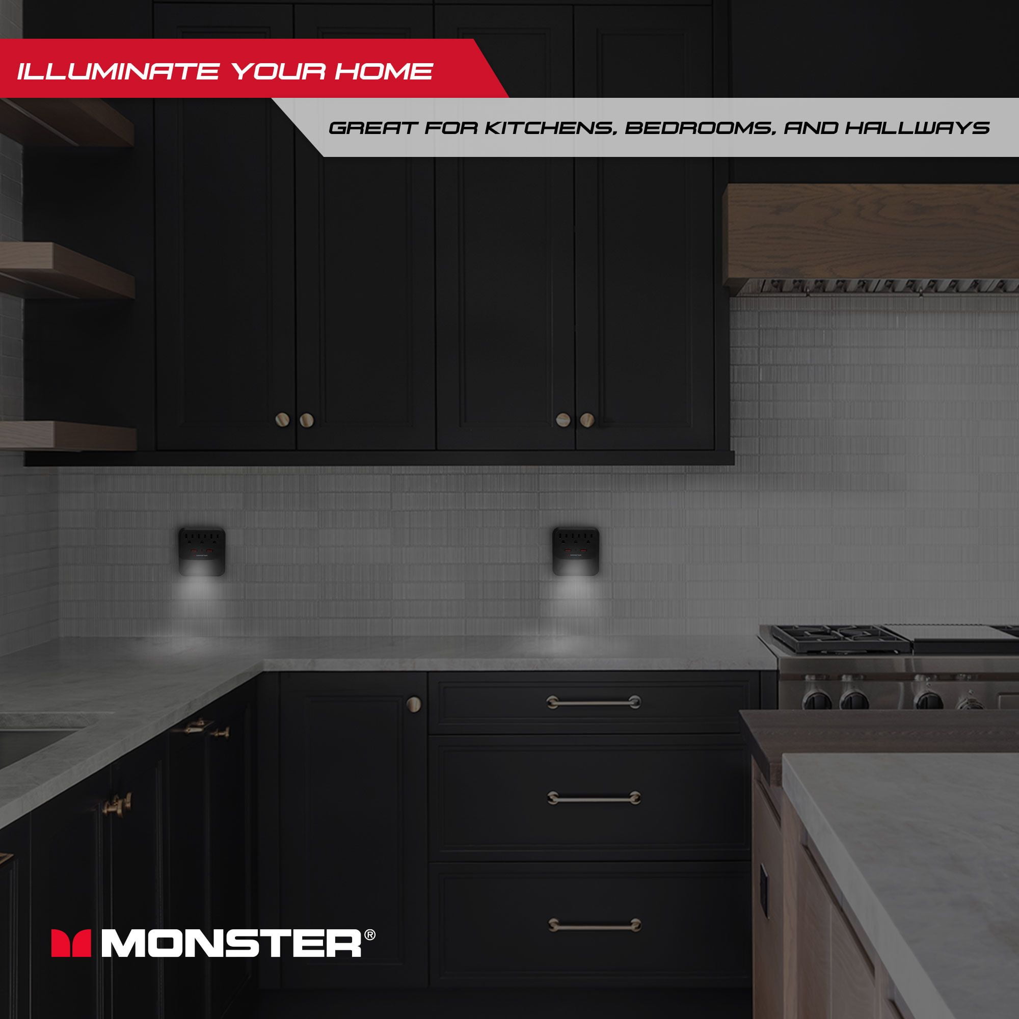 Monster 900J Wall Tap Surge Protector: 3 Grounded Outlets & 2 USB Ports