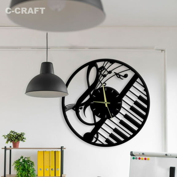 C-CRAFT Treble Clef Piano CD Disc Modern Wall Clock Silent 14 Inch for Living Room Wall Decor