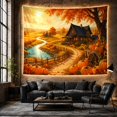 thumbnail image 6 of Autumn Cottage with River and Golden Fields, Cozy Farmhouse for Country Decor Lovers, Nostalgic Nature Art, Thanksgiving Gift, Tapestry Wall Hanging for Living Room and Bedroom, 6 of 7