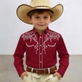 thumbnail image 2 of Byoo Toddler Boys T Shirt Western Embroidered Floral Pattern Long Sleeve Button-Down Cow Boy Shirt,Brick Red, 2 of 4
