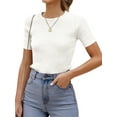 thumbnail image 3 of UVN Blouses for Women Summer Short Sleeve Crew Neck Tops Ribbed Knitted Slim Fit Basic Tees, 3 of 9