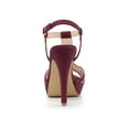 thumbnail image 2 of BLISSFUL STEP Women's Shoes T Strap Slingback Platform Stiletto Heel Sandals Burgundy 6.5, 2 of 7
