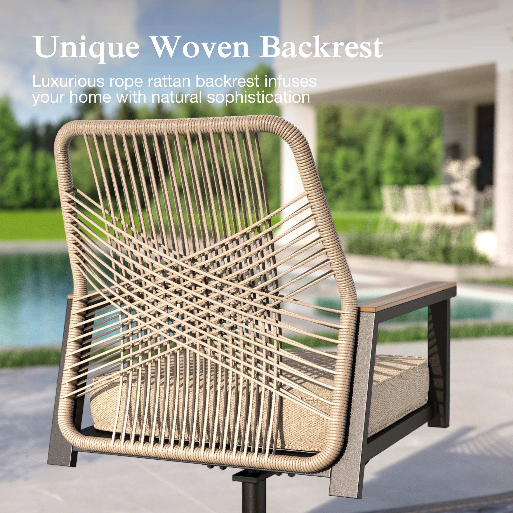 Sophia & William 2Pcs Outdoor Patio Dining Chairs Wicker Swivel Chairs with Metal Frame, Beige Cushion