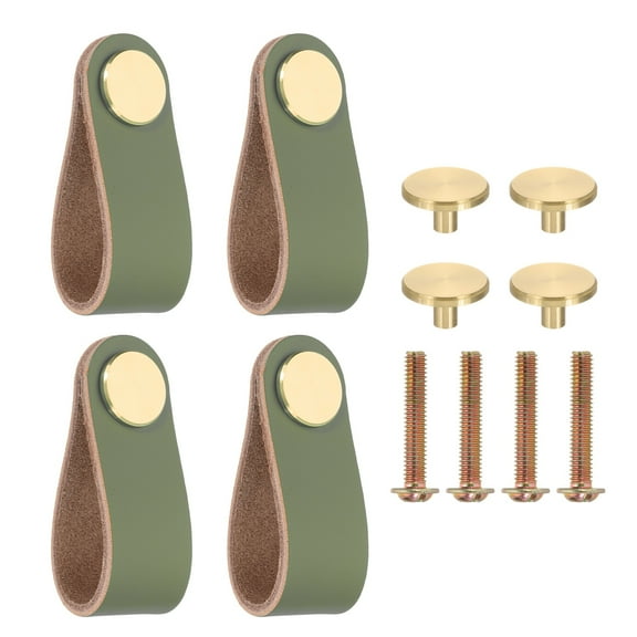 Uxcell Leather Drawer Pulls Leather Handle Center Cabinet Dresser Knobs with Screws for Dresser Cupboard Closet Doors Green